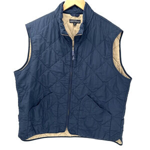 J Crew Vest Jacket Mens XL Navy Blue Quilted Walker Full Zip Pockets Outdoors